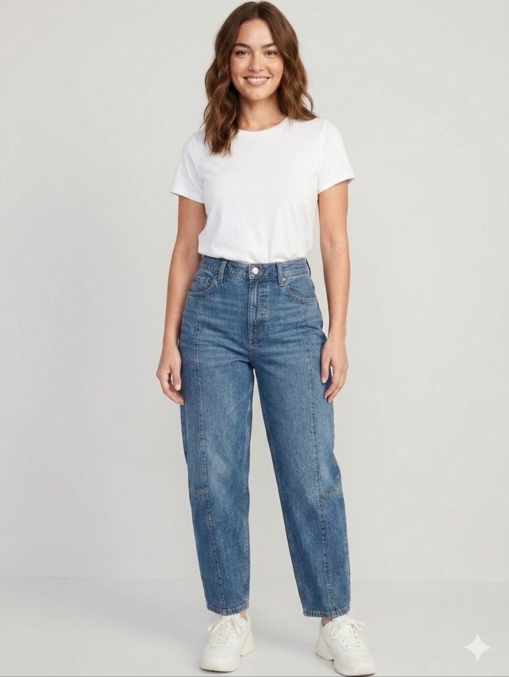 Old Navy High-Waisted Baggy Barrel Ankle Jeans Blue Seamed Denim Size 4 Petite